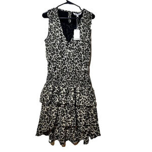 Walter Baker Leandria Dress M Leopard Metallic Smocked Ruffle Tiered Edgy Chic